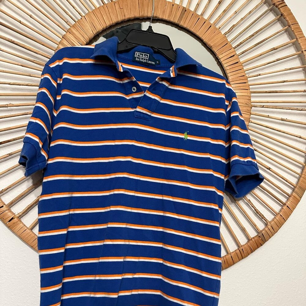 Polo Ralph Lauren Men's Blue Orange & White Cotton Polo Shirt Medium